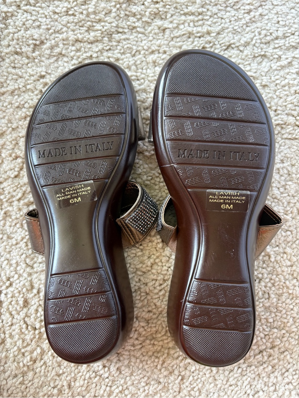 Italian Shoemakers Bronze Metallic Slide Sandals with Sparkle Straps Size 6 - Picture 8 of 8